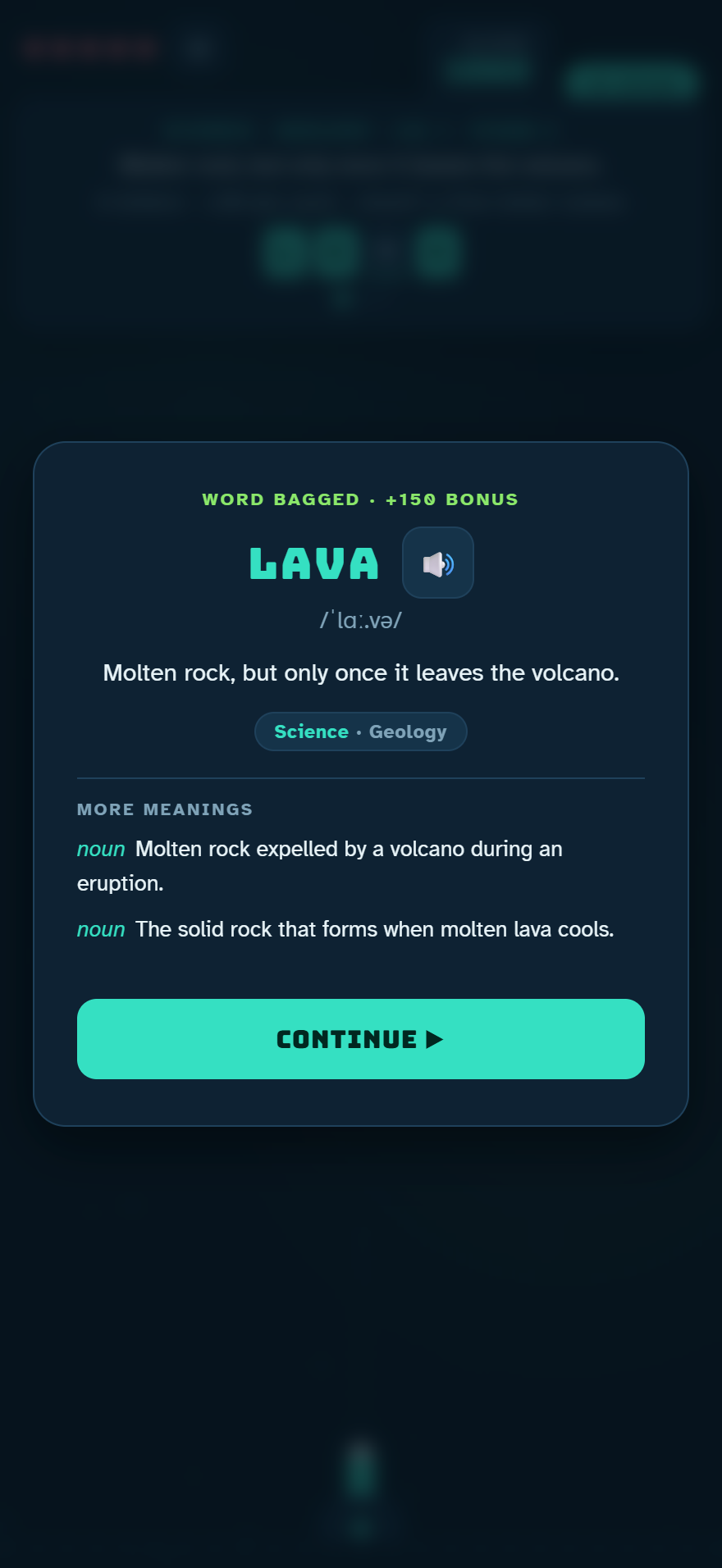 Word card with pronunciation and meanings