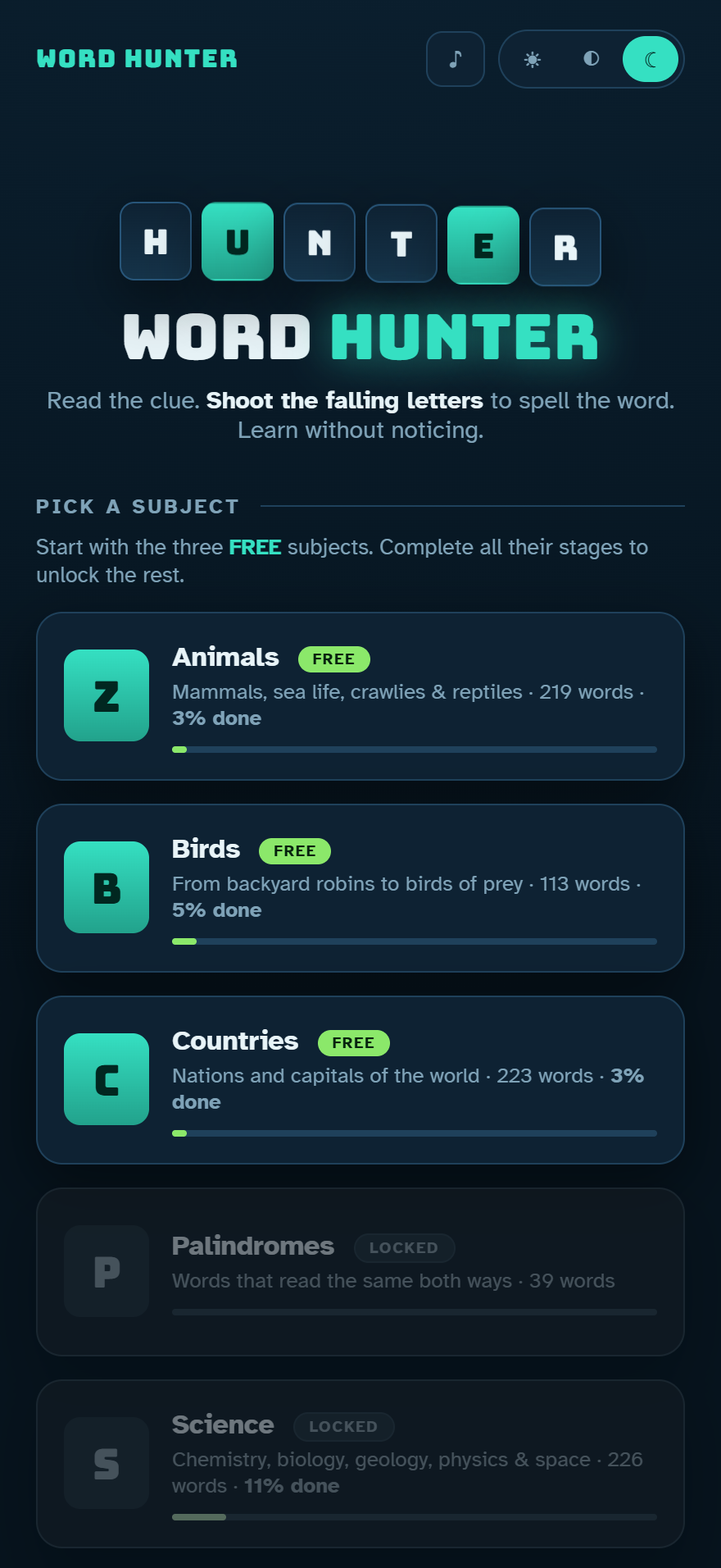 Eight subjects to pick from
